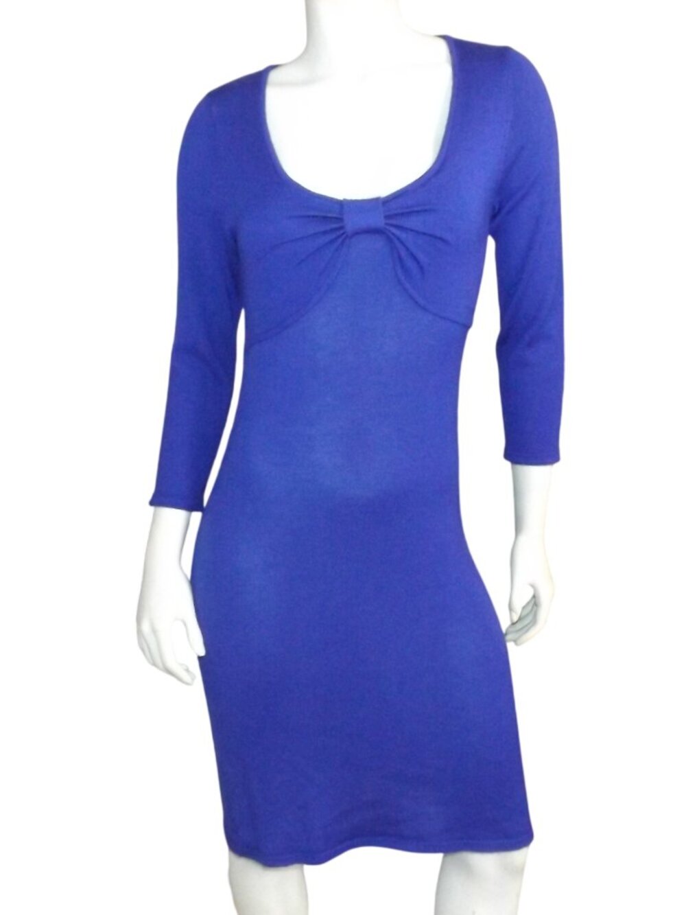 CAROLINA HERRERA Cashmere Knit Dress, M, Blue, Scoop neck, longer sleeve